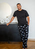 Men summer pajama set Black T-shirt + Eyes Pants